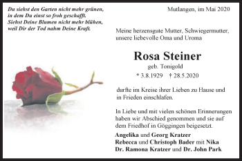 Traueranzeige von Rosa Steiner von Gmünder Tagespost