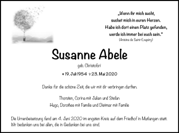 Traueranzeige von Susanne Abele von Gmünder Tagespost