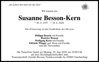 Traueranzeige von Susanne Besson-Kern