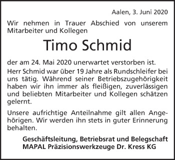 Traueranzeige von Timo Schmid von Schwäbische Post