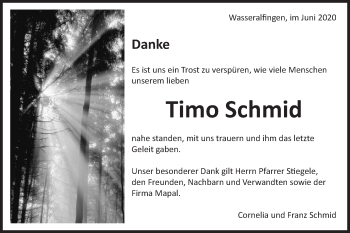 Traueranzeige von Timo Schmid von Schwäbische Post