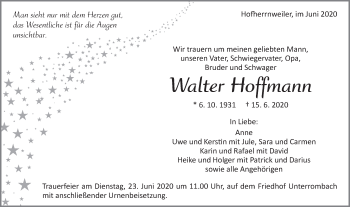 Traueranzeige von Walter Hoffmann von Schwäbische Post