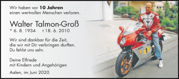 Traueranzeige von Walter Talmon-Groß von Schwäbische Post