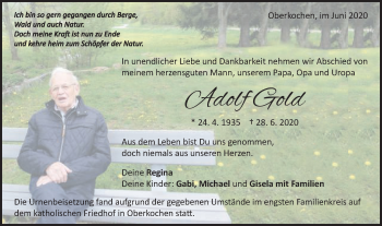 Traueranzeige von Adolf Gold von Schwäbische Post