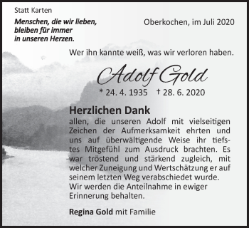 Traueranzeige von Adolf Gold von Amtsblatt_Oko