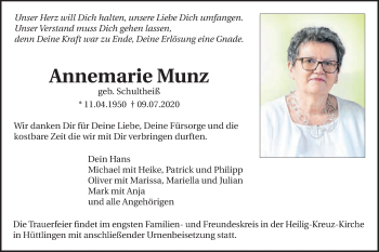 Traueranzeige von Annemarie Munz von Schwäbische Post