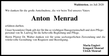 Traueranzeige von Anton Menrad von Gmünder Tagespost