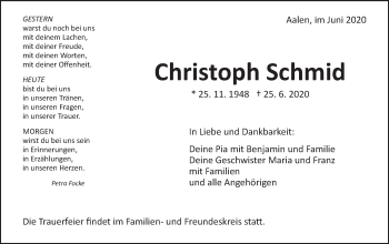 Traueranzeige von Christoph Schmid von Schwäbische Post