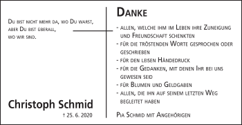 Traueranzeige von Christoph Schmid von Schwäbische Post