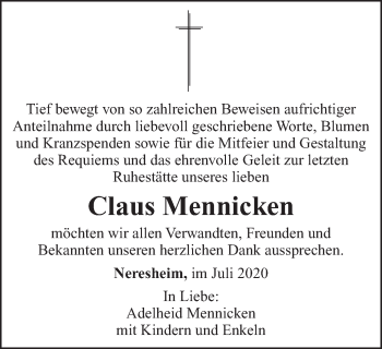 Traueranzeige von Claus Mennicken von Schwäbische Post