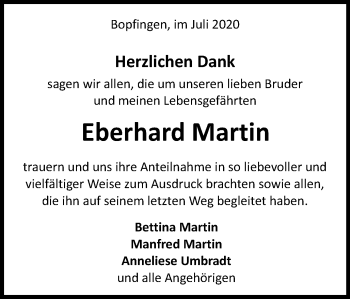 Traueranzeige von Eberhard Martin von Schwäbische Post