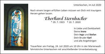 Traueranzeige von Eberhard Sternbacher von Schwäbische Post