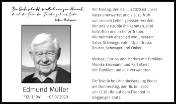 Traueranzeige von Edmund Müller