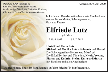 Traueranzeige von Elfriede Lutz von Schwäbische Post