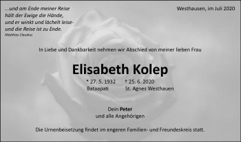 Traueranzeige von Elisabeth Kolep von Schwäbische Post