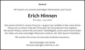 Traueranzeige von Erich Hinnen