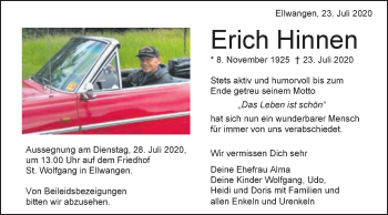 Traueranzeige von Erich Hinnen