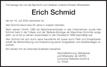 Traueranzeige von Erich Schmid von Schwäbische Post