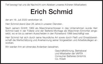 Traueranzeige von Erich Schmid