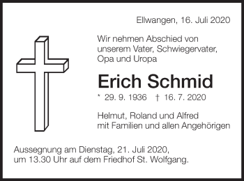 Traueranzeige von Erich Schmid von Schwäbische Post