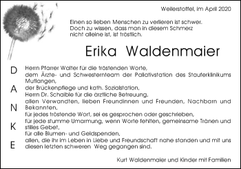 Traueranzeige von Erika Waldenmaier von Gmünder Tagespost