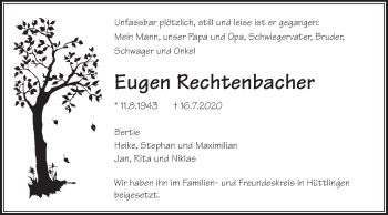 Traueranzeige von Eugen Rechtenbacher von Schwäbische Post