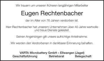 Traueranzeige von Eugen Rechtenbacher von Schwäbische Post