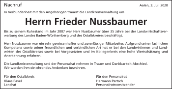 Traueranzeige von Frieder Nussbaumer von Schwäbische Post