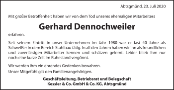 Traueranzeige von Gerhard Dennochweiler von Schwäbische Post