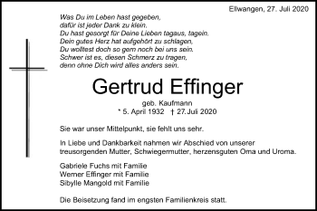 Traueranzeige von Gertrud Effinger