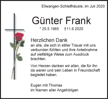 Traueranzeige von Günter Frank von Schwäbische Post