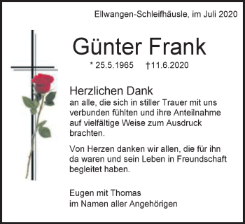 Traueranzeige von Günter Frank