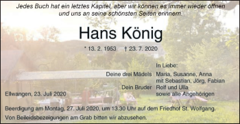 Traueranzeige von Hans König von Schwäbische Post