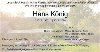 Traueranzeige von Hans König