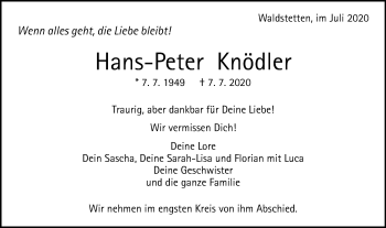 Traueranzeige von Hans-Peter Knödler von Gmünder Tagespost