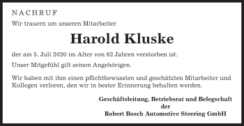 Traueranzeige von Harold Kluske von Gmünder Tagespost