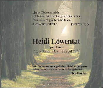 Traueranzeige von Heidi Löwentat von Schwäbische Post