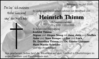 Traueranzeige von Heinrich Thimm von Gmünder Tagespost