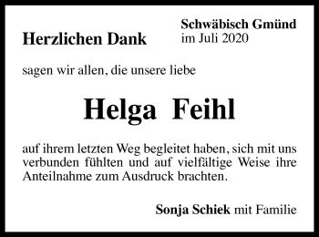 Traueranzeige von Helga Feihl von Gmünder Tagespost