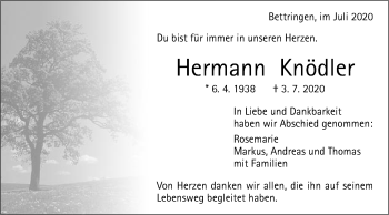 Traueranzeige von Hermann Knödler von Gmünder Tagespost