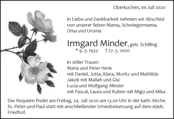 Traueranzeige von Irmgard Minder von Amtsblatt_Oko