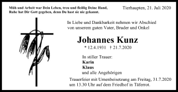 Traueranzeige von Johannes Kunz