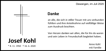 Traueranzeige von Josef Kohl von Schwäbische Post