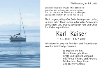 Traueranzeige von Karl Kaiser von Gmünder Tagespost
