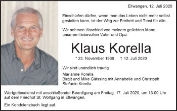 Traueranzeige von Klaus Korella von Schwäbische Post
