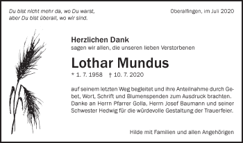 Traueranzeige von Lothar Mundus von Schwäbische Post