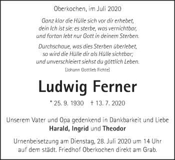 Traueranzeige von Ludwig Ferner von Amtsblatt_Oko