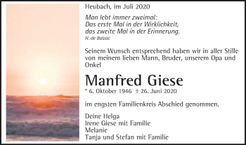 Traueranzeige von Manfred Giese von Gmünder Tagespost