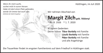 Traueranzeige von Margit Zilch von Schwäbische Post