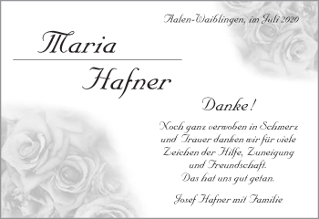 Traueranzeige von Maria Hafner von Schwäbische Post